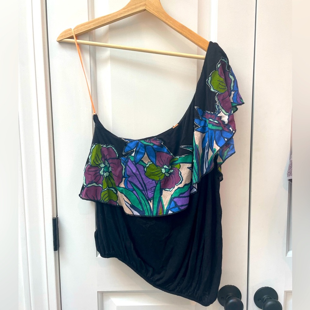 Free People Asymmetrical floral tube top, size Medium (runs large)